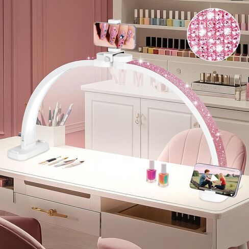 HITTI Large Half Moon Light for Nail Desk, 30" Touch Nail Desk Lamp, Lash Tech Lamp with Phone Holder, Nail Table Lamp for Eyelash Extension Tattoo Craft Beauty, Stepless Dimming & Color Temperature in Saudi Arabia