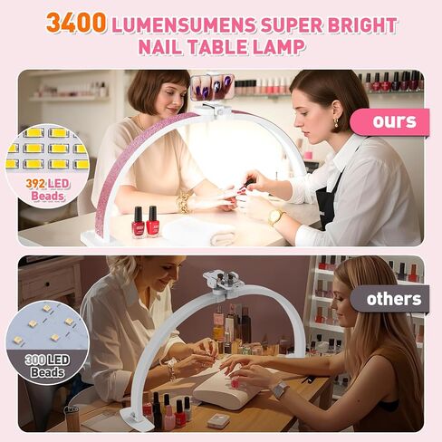 HITTI Large Half Moon Light for Nail Desk, 30" Touch Nail Desk Lamp, Lash Tech Lamp with Phone Holder, Nail Table Lamp for Eyelash Extension Tattoo Craft Beauty, Stepless Dimming & Color Temperature in Saudi Arabia