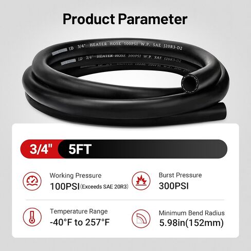 شرير الطاقة 3/4 "خرطوم سخان 5 أقدام تبريد خرطوم المبرد مع 5pcs المشابك مستقيمة 100psi ساي 20R3 أسود in Kuwait