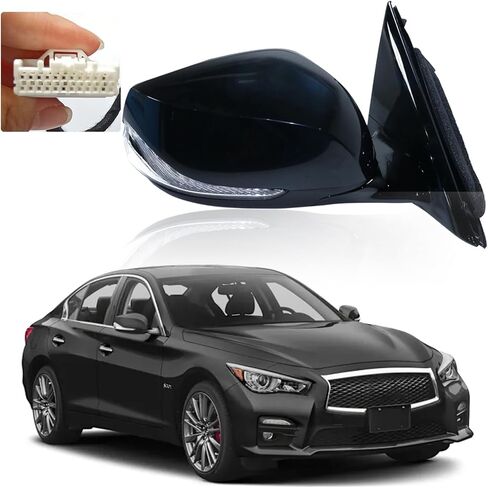 7Pins Right Side Mirror Assembly Compatible with 2014-2018 Infiniti Q50 Power Heated Mirror With Signal Light Paintable For Models Without Around View Monitor(7Pins-Passenger Right Side) in Kuwait