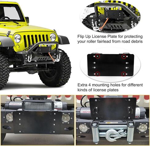 PSLER Fairlead Mounted Flip-Up License Plate Bracket for UTV ATV with 8 3/4" Bracket Mounting Hole Black in Saudi Arabia