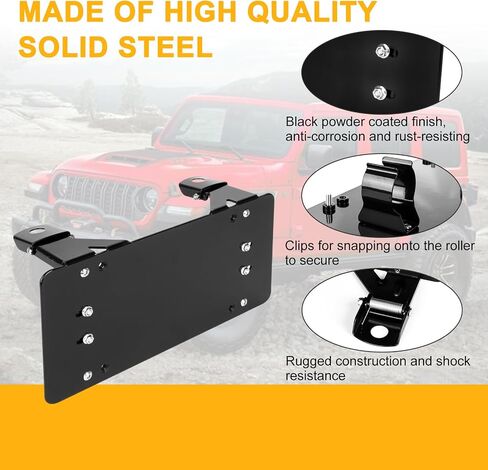 PSLER Fairlead Mounted Flip-Up License Plate Bracket for UTV ATV with 8 3/4" Bracket Mounting Hole Black in Saudi Arabia