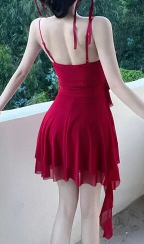 Womens Strappy Dress Summer Fairy 3D Flower Lace Tulle Irregular Hem Suspender Vestidos in Saudi Arabia