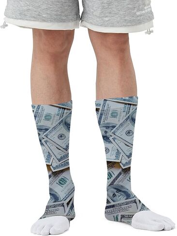 Funny Novelty Five Toe Socks للرجال والنساء - جوارب طاقم طباعة الدولار للهدايا ، والأعياد والأناقة الفريدة ، وحجم M/L in Kuwait