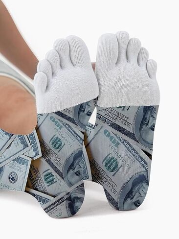 Funny Novelty Five Toe Socks للرجال والنساء - جوارب طاقم طباعة الدولار للهدايا ، والأعياد والأناقة الفريدة ، وحجم M/L in Kuwait