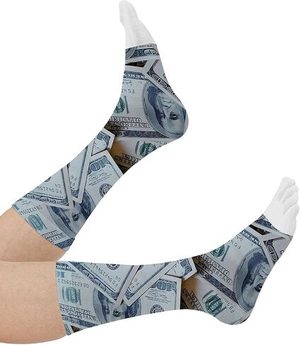 Funny Novelty Five Toe Socks للرجال والنساء - جوارب طاقم طباعة الدولار للهدايا ، والأعياد والأناقة الفريدة ، وحجم M/L in Kuwait