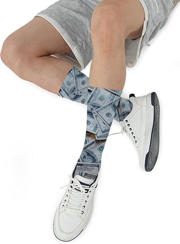 Funny Novelty Five Toe Socks للرجال والنساء - جوارب طاقم طباعة الدولار للهدايا ، والأعياد والأناقة الفريدة ، وحجم M/L in Kuwait