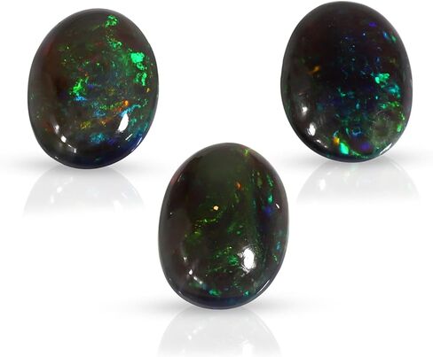 Ultra Fire Black Ethiopian Opal Cabochon Oval Shape (10x14 Mm) Loose Cut Gemstone Birthstone For Jewelry Making DIY Necklace|Pendant|Ring in Saudi Arabia