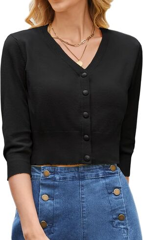 Belle Poque Women's V-Neck Button Down 3/4 Sleeve Classic Knit Cardigans Blue Shrugs S in Kuwait