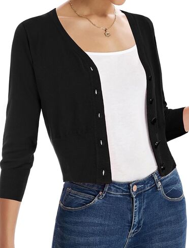 Belle Poque Women's V-Neck Button Down 3/4 Sleeve Classic Knit Cardigans Blue Shrugs S in Kuwait