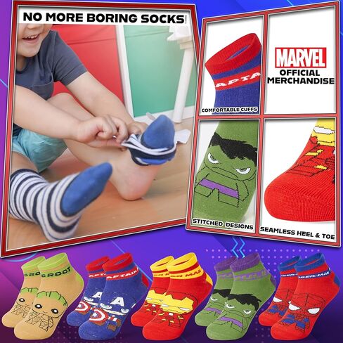 Marvel Boys Ankle Socks, Soft and Breathable Socks Pack of 5 - Boys Gifts in Saudi Arabia