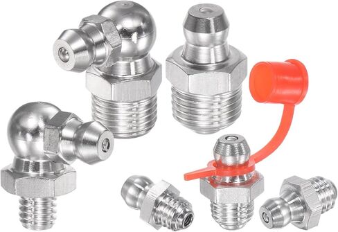 NOVINO Grease Fitting Tool Kit- 2PCS Zerk Removal & Cleaning Tool, 80PCS Grease Zerk Fitting W/Hex Size 3/8" 5/16" 7/16" 1/4" 1/8" 90° SAE Metric,60PCS Cap,Fits 1/4"-28 SAE,1/8"-NPT,M10x1 M8x1 in Saudi Arabia