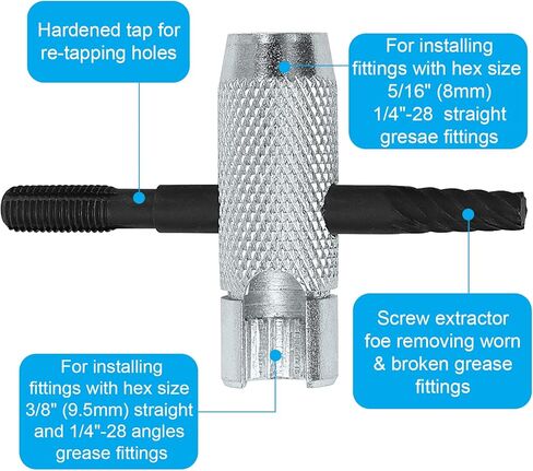 NOVINO Grease Fitting Tool Kit- 2PCS Zerk Removal & Cleaning Tool, 80PCS Grease Zerk Fitting W/Hex Size 3/8" 5/16" 7/16" 1/4" 1/8" 90° SAE Metric,60PCS Cap,Fits 1/4"-28 SAE,1/8"-NPT,M10x1 M8x1 in Saudi Arabia