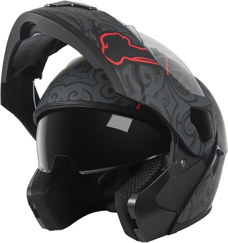 SPARK DOT Approved Modular Flip-Up Dual Visor Motorcycle Full Face Helmet for Adults Men & Women (Carbon Fiber, Large) in Kuwait