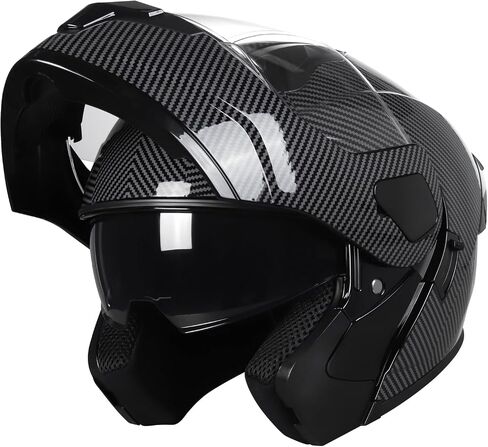 SPARK DOT Approved Modular Flip-Up Dual Visor Motorcycle Full Face Helmet for Adults Men & Women (Carbon Fiber, Large) in Kuwait