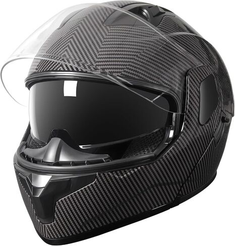 SPARK DOT Approved Modular Flip-Up Dual Visor Motorcycle Full Face Helmet for Adults Men & Women (Carbon Fiber, Large) in Kuwait
