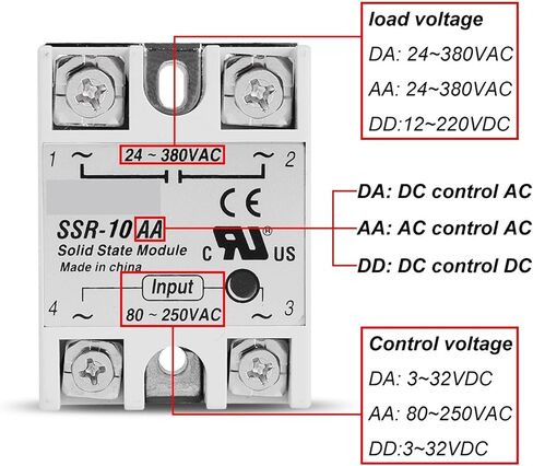 Solid State Relay 10A 25A 40A 60A SSR DA AA DD تبديل مرحلة التتابع أحادي التلامس لدائرة قصيرة وحماية الحمل الزائد (AA (AC إلى AC) ، 10A) in Saudi Arabia