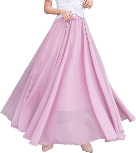 شيفون للسيدات مرنة عالية الخصر maxi تنورة مطوية A-line متدفق التنانير البوهيمية in Kuwait