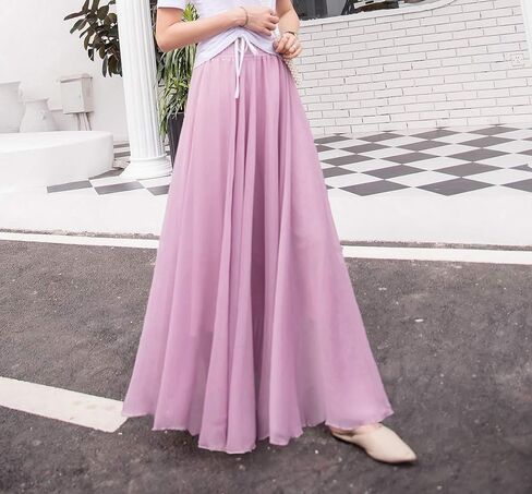 شيفون للسيدات مرنة عالية الخصر maxi تنورة مطوية A-line متدفق التنانير البوهيمية in Kuwait