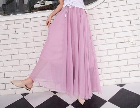 شيفون للسيدات مرنة عالية الخصر maxi تنورة مطوية A-line متدفق التنانير البوهيمية in Kuwait