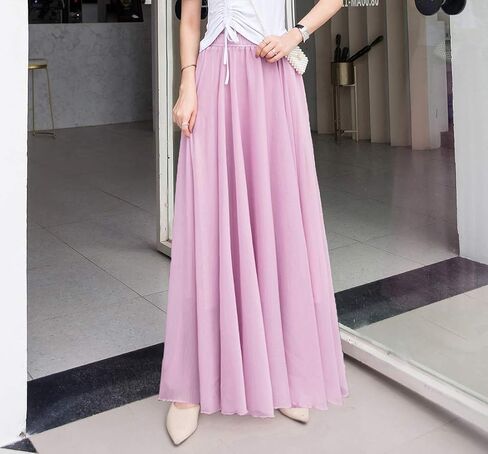 شيفون للسيدات مرنة عالية الخصر maxi تنورة مطوية A-line متدفق التنانير البوهيمية in Kuwait