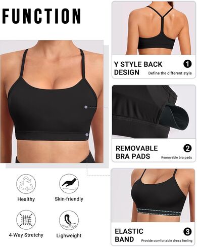 Spaghetti Strap Padded Sports Bras for Women - Y Back Yoga Workout Tops (3 Pack) in Kuwait