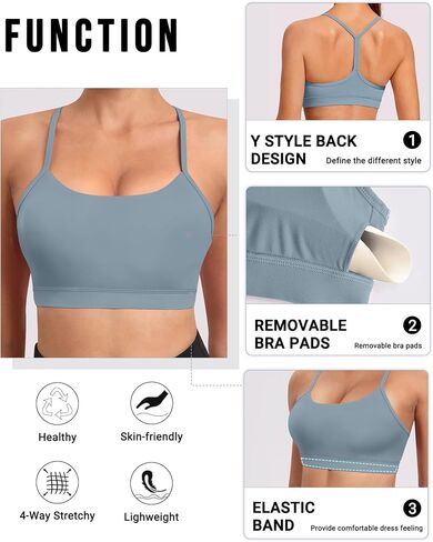 Spaghetti Strap Padded Sports Bras for Women - Y Back Yoga Workout Tops (3 Pack) in Kuwait