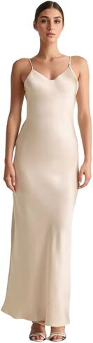 المصمم 19 Momme 100 ٪ Mulberry Silk V-Deace Sleep Dress Dress Midnight Women's Silk Lightgown BodyCon Fit & Luxury in Kuwait