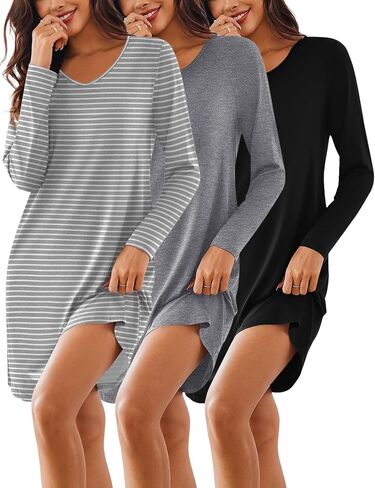 Ekouaer 3 Pack Liegowns Lonights Long Sleeve Sleeve Dorts Comfy Nightshirt Women Pajama Sleep Dress in Saudi Arabia