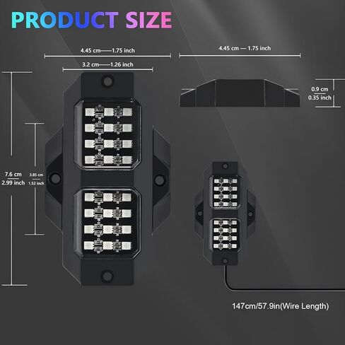GSRecy LED Rock Lights للشاحنات ، و 8 قرون RGB مجموعات أضواء موسيقى الروك ، ومقاوم للماء متعدد الألوان أسفل الزجاجات للشاحنات على الطريق سيارات الدفع الرباعي ATV UTV بيك آب دراجة نارية ، التطبيق/التحكم عن بُعد/وضع الموسيقى in Kuwait