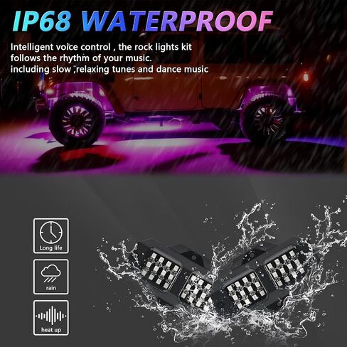 GSRecy LED Rock Lights للشاحنات ، و 8 قرون RGB مجموعات أضواء موسيقى الروك ، ومقاوم للماء متعدد الألوان أسفل الزجاجات للشاحنات على الطريق سيارات الدفع الرباعي ATV UTV بيك آب دراجة نارية ، التطبيق/التحكم عن بُعد/وضع الموسيقى in Kuwait