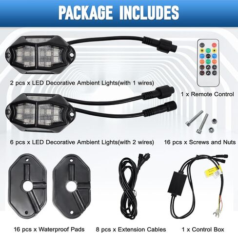 8 قرون LED LED Rock Light Ambient Light ، 1 Set 12V Smart Car Lights مع التحكم في التطبيق متوافق مع شاحنات صغيرة ، سيارات الدفع الرباعي ، ATVs ، UTVs ، الشاحنات ، المقطورات ، السيارات على الطرق الوعرة in Kuwait