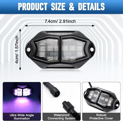 8 قرون LED LED Rock Light Ambient Light ، 1 Set 12V Smart Car Lights مع التحكم في التطبيق متوافق مع شاحنات صغيرة ، سيارات الدفع الرباعي ، ATVs ، UTVs ، الشاحنات ، المقطورات ، السيارات على الطرق الوعرة in Kuwait