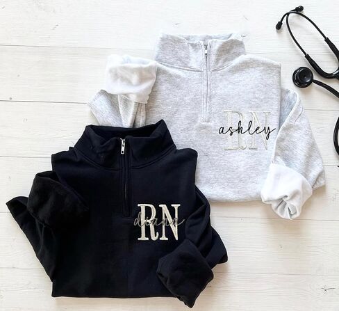 Chillever Personalized Embroidered Registered Nurse Quarter Zip Sweatshirt, RN Gifts, Nurses Weeks, Graduation Gift 2025 in Kuwait