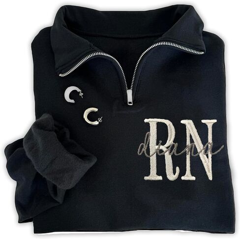 Chillever Personalized Embroidered Registered Nurse Quarter Zip Sweatshirt, RN Gifts, Nurses Weeks, Graduation Gift 2025 in Kuwait