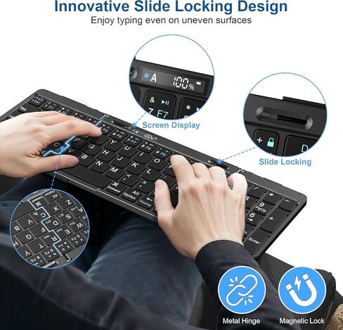 Foldable Keyboard and Mouse, EDJO Folding Wireless Keyboard Mouse with Portable Case, 2.4G Wireless & Bluetooth, USB-C Rechargeable Keyboard Mouse for Windows, Mac OS, iOS, Android in Saudi Arabia