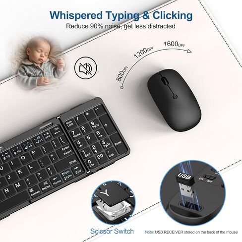 Foldable Keyboard and Mouse, EDJO Folding Wireless Keyboard Mouse with Portable Case, 2.4G Wireless & Bluetooth, USB-C Rechargeable Keyboard Mouse for Windows, Mac OS, iOS, Android in Saudi Arabia