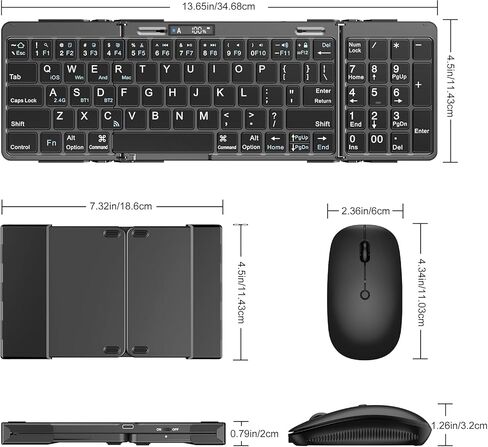 Foldable Keyboard and Mouse, EDJO Folding Wireless Keyboard Mouse with Portable Case, 2.4G Wireless & Bluetooth, USB-C Rechargeable Keyboard Mouse for Windows, Mac OS, iOS, Android in Saudi Arabia