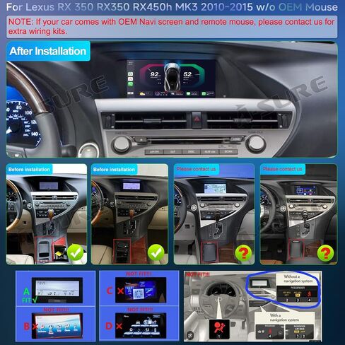 ASURE 9 inch Android Car Stereo Radio Upgrade for Lexus RX 350 RX350 RX450h MK3 2010-2015 Without OEM Mouse,4Core 2G+32G Car Dash GPS Navigation Unit with Carplay,Android Auto,1280x800 Touchscreen in Saudi Arabia