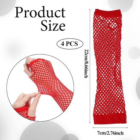2 Pairs Fingerless Fishnet Gloves Fishnet Sleeves Long Fishnet Mesh Glove for Women Men Girls Boys 80s 90s Party Costume Accessories Supplies(Red) in Saudi Arabia
