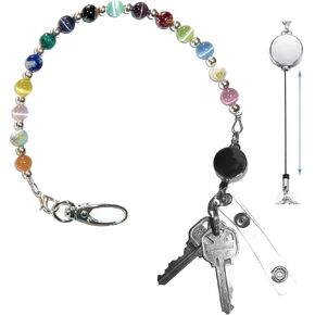 Hidden Hollow Beads Key Keeper 12" With Retractable Reel Women's Beaded Hand Strap Chain Finder Organizer Wallet Purse Holder Ring in Saudi Arabia