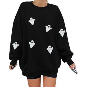 VILOVE Womens Halloween Ghost Sweatshirt: Oversized Sequin Spooky Graphic Shirts Long Sleeve Crewneck Halloween Pullover Tops in Saudi Arabia