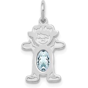 14K White Gold Girl 6x4 Oval Genuine Aquamarine-March (0.47 x 0.83 Inches) in Kuwait