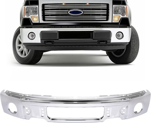 KUAFU Front Bumper Face Bar Compatible with 2009-2014 Ford F150 F-150 w/Fog Light Holes Replacement for FO1002411 9L3Z17757B Chrome Steel Silvery 3Pcs in Kuwait