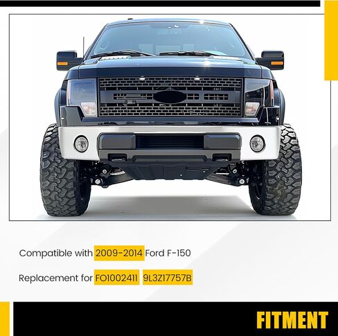 KUAFU Front Bumper Face Bar Compatible with 2009-2014 Ford F150 F-150 w/Fog Light Holes Replacement for FO1002411 9L3Z17757B Chrome Steel Silvery 3Pcs in Kuwait