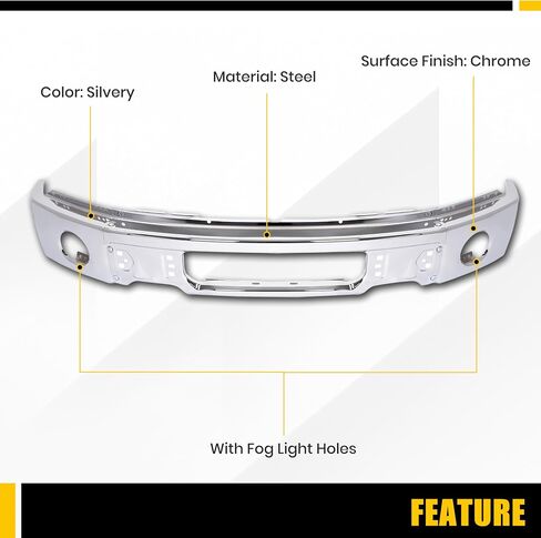 KUAFU Front Bumper Face Bar Compatible with 2009-2014 Ford F150 F-150 w/Fog Light Holes Replacement for FO1002411 9L3Z17757B Chrome Steel Silvery 3Pcs in Kuwait