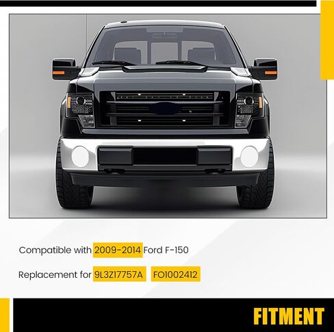 KUAFU Front Bumper Face Bar Compatible with 2009-2014 Ford F150 F-150 w/Fog Light Holes Replacement for FO1002411 9L3Z17757B Chrome Steel Silvery 3Pcs in Kuwait