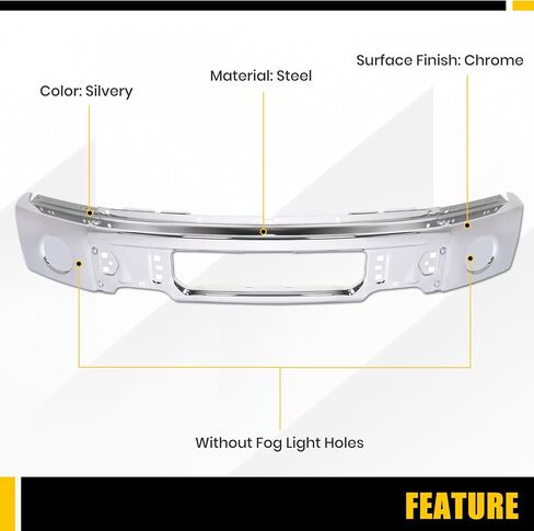 KUAFU Front Bumper Face Bar Compatible with 2009-2014 Ford F150 F-150 w/Fog Light Holes Replacement for FO1002411 9L3Z17757B Chrome Steel Silvery 3Pcs in Kuwait
