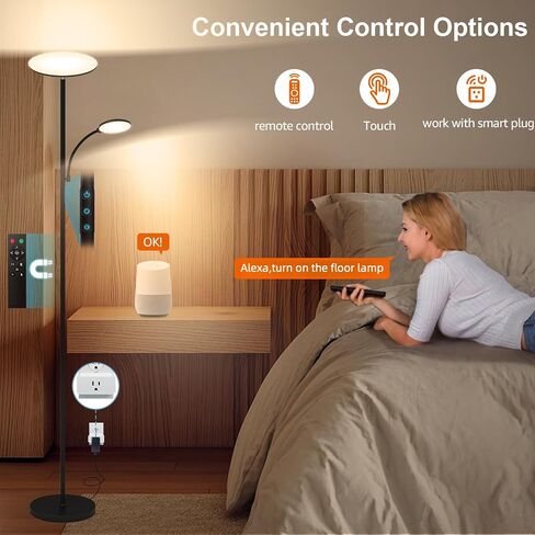 42W/4500LM LED Floor Lamp for Living Room, Dimmable Floor Lamp with Reading Light, Standing Lamp for Bedroom Office, Stepless Floor Light with Remote, Timer & Metal Base, 4 Color Temperatures in Saudi Arabia