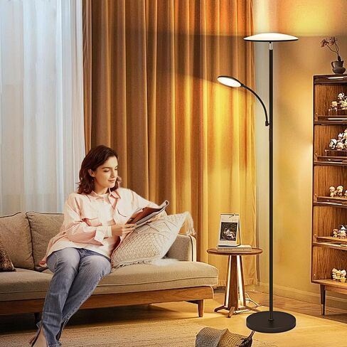 42W/4500LM LED Floor Lamp for Living Room, Dimmable Floor Lamp with Reading Light, Standing Lamp for Bedroom Office, Stepless Floor Light with Remote, Timer & Metal Base, 4 Color Temperatures in Saudi Arabia